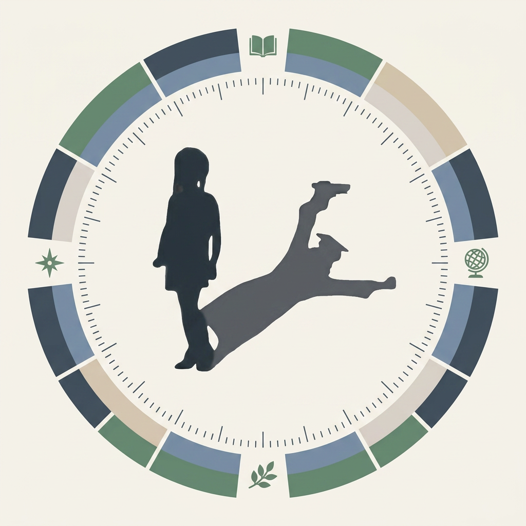 Silhouette of a young student and a graduate within a sage and gold ring — symbolizing formation over time
